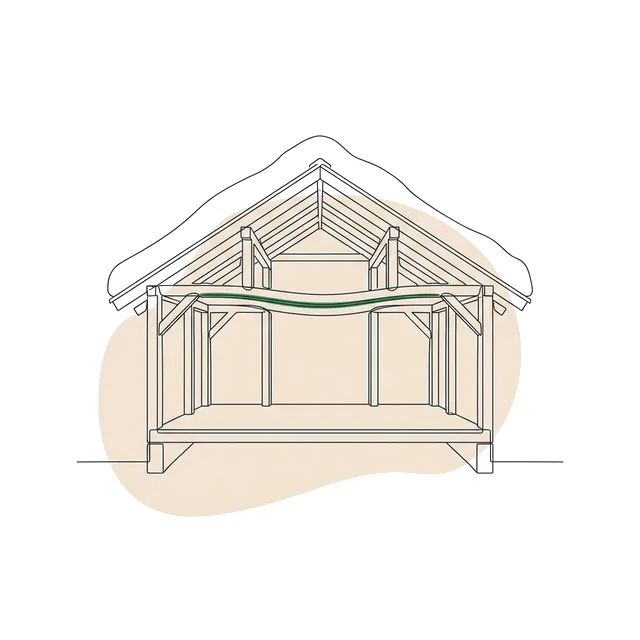 Maison en bois sous la neige, une panne de charpente qui fléchit